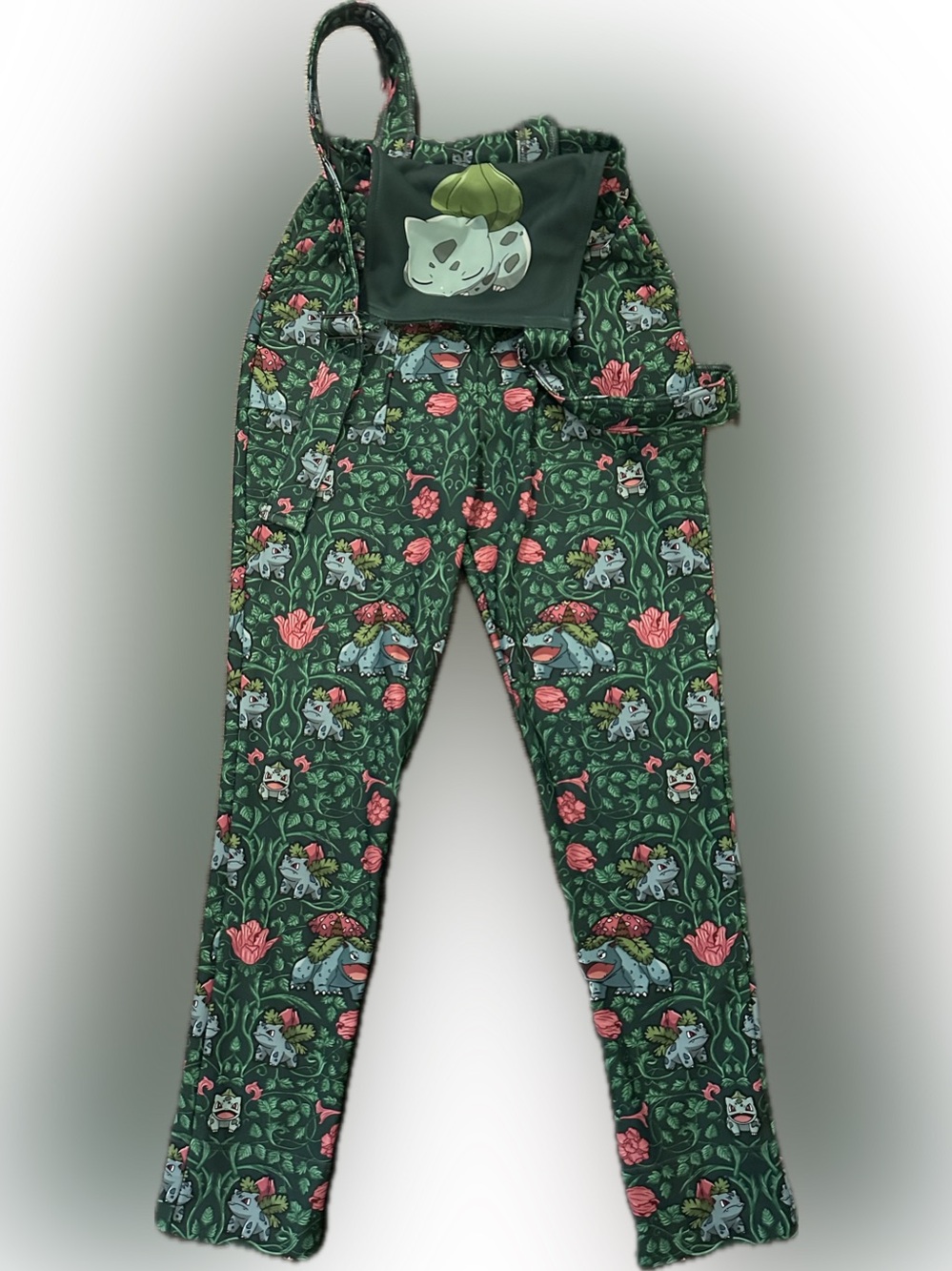 Blackmilk Dark Green Bulbasaur Overalls with Pink Floral Accents